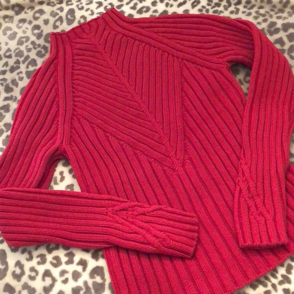 Ann Taylor Red Cable Knit Ribbed Sweater Small